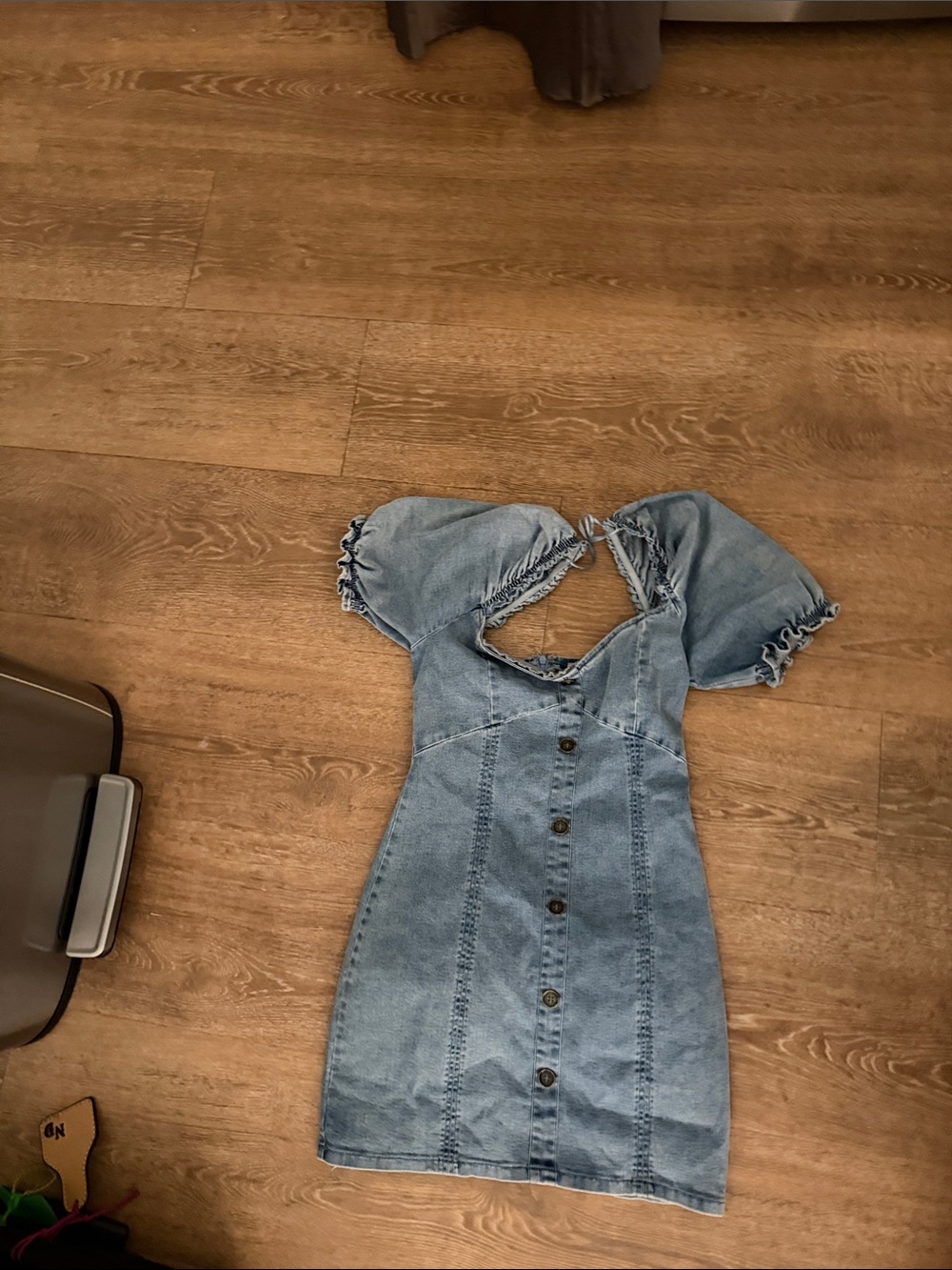 Altar'd State Light Blue Denim Mini Dress with Puff Sleeves